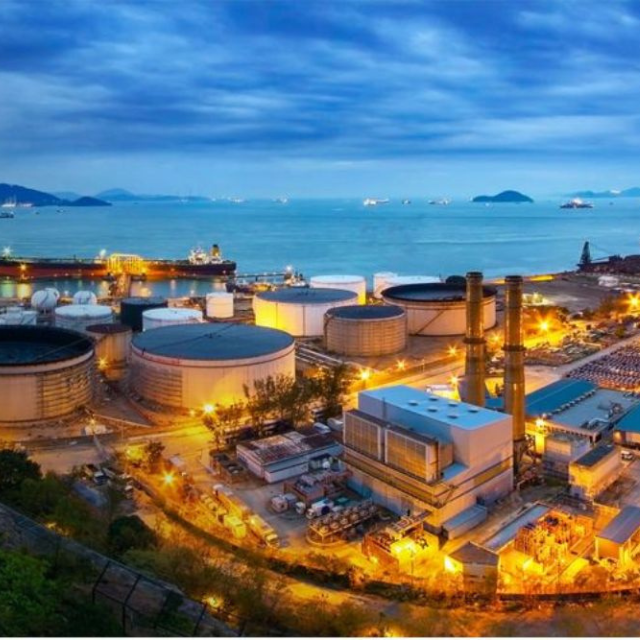Industrial Oil and Gas Refinery at Night